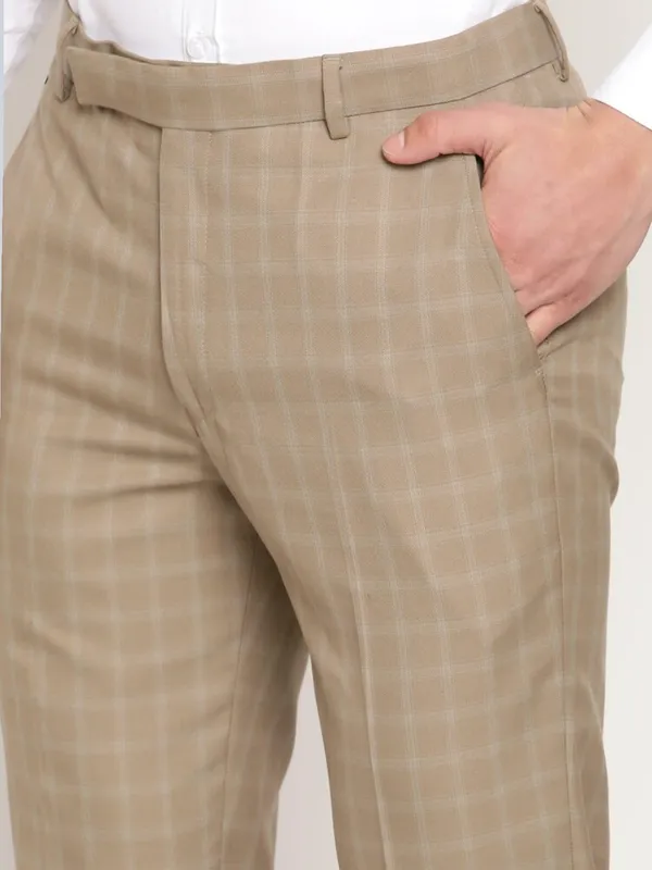 Premium_Men's_Khaki_Plaid_Check_Formal_Trousers_-_Slim_Fit,_Cotton_Blend,_Breathable_Business_Pants