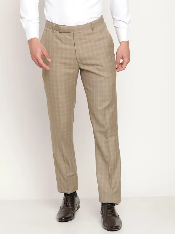 Premium_Men's_Khaki_Plaid_Check_Formal_Trousers_-_Slim_Fit,_Cotton_Blend,_Breathable_Business_Pants
