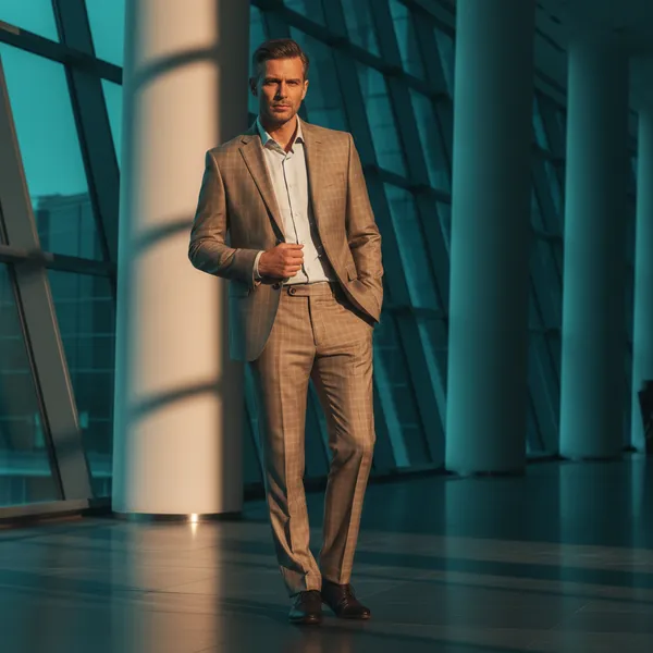 Premium_Men's_Khaki_Plaid_Check_Formal_Trousers_-_Slim_Fit,_Cotton_Blend,_Breathable_Business_Pants