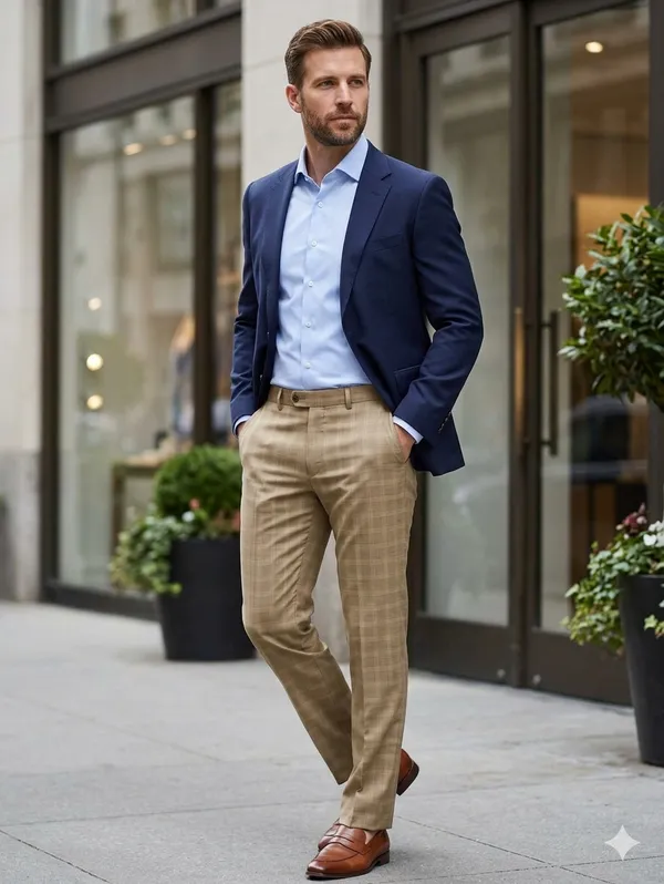 Premium_Men's_Khaki_Plaid_Check_Formal_Trousers_-_Slim_Fit,_Cotton_Blend,_Breathable_Business_Pants