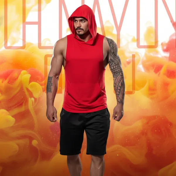 Mens_Red_Gym_Sleeveless_Tank_Tops_Stringer_Hoodie_Vest