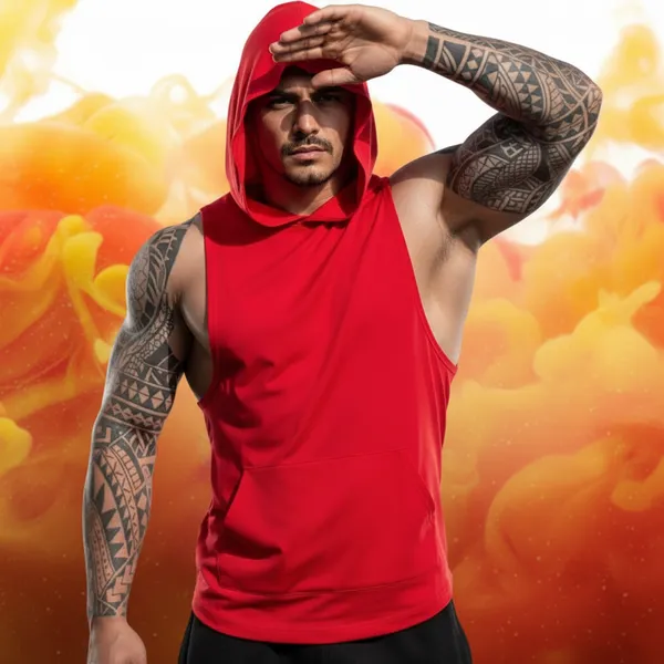 Mens_Red_Gym_Sleeveless_Tank_Tops_Stringer_Hoodie_Vest