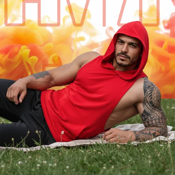 Mens_Red_Gym_Sleeveless_Tank_Tops_Stringer_Hoodie_Vest