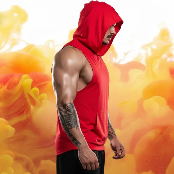Mens_Red_Gym_Sleeveless_Tank_Tops_Stringer_Hoodie_Vest