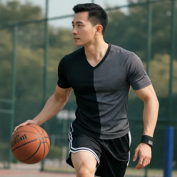 Hot_Button_Men_S_Two_Tone_V_Neck_T_Shirt_Black_And_Grey_Short_Sleeve_Slim_Fit