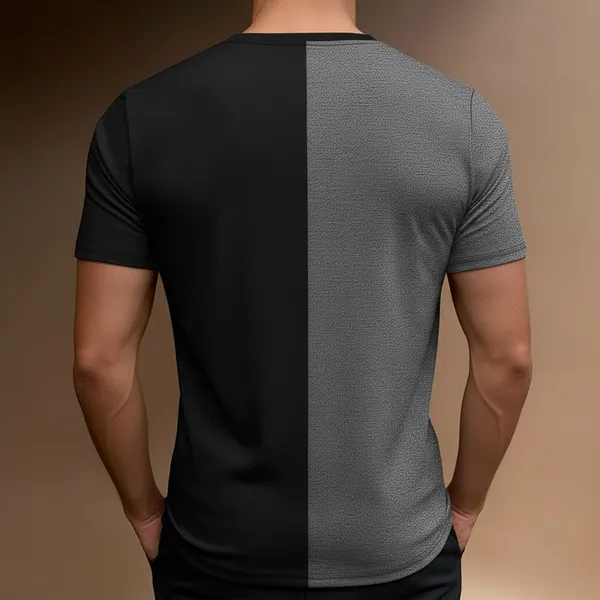 Hot_Button_Men_S_Two_Tone_V_Neck_T_Shirt_Black_And_Grey_Short_Sleeve_Slim_Fit