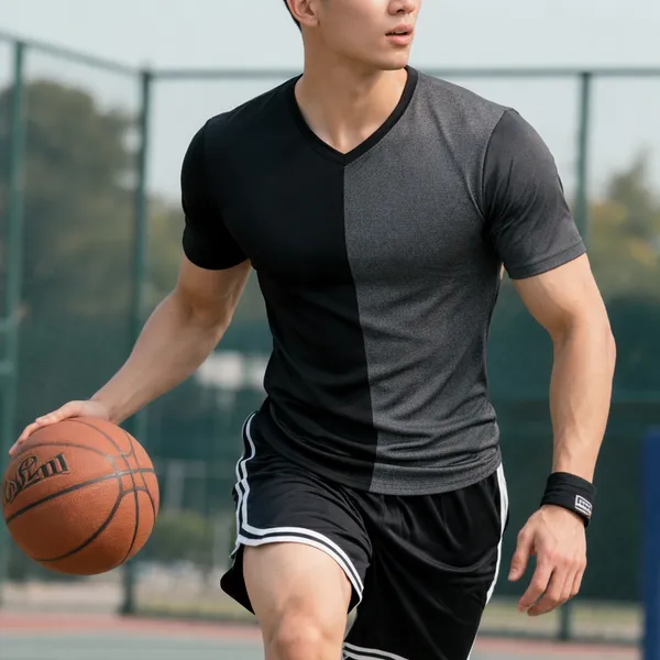 Hot_Button_Men_S_Two_Tone_V_Neck_T_Shirt_Black_And_Grey_Short_Sleeve_Slim_Fit