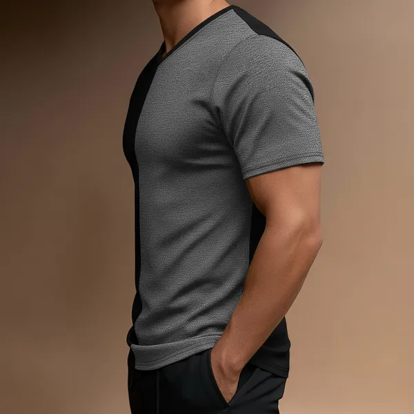 Hot_Button_Men_S_Two_Tone_V_Neck_T_Shirt_Black_And_Grey_Short_Sleeve_Slim_Fit