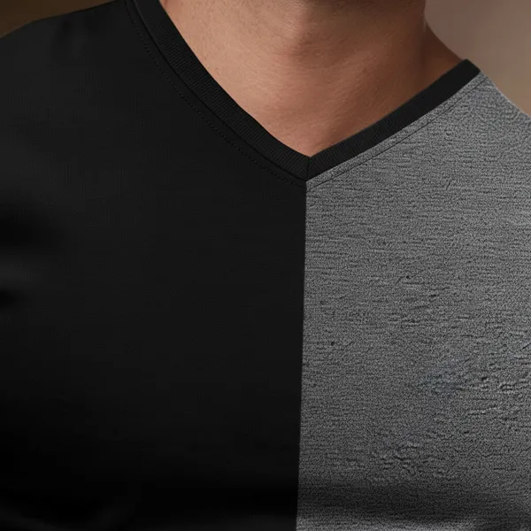 Hot_Button_Men_S_Two_Tone_V_Neck_T_Shirt_Black_And_Grey_Short_Sleeve_Slim_Fit