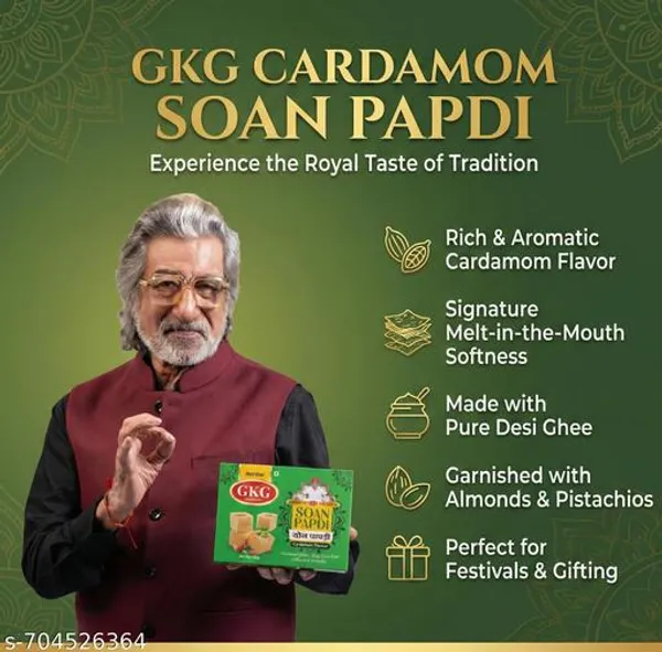 Gkg_Aromatic_Cardamom_Delight_Soan_Papdi_400Gm_Pack_Pure_Ghee_Traditional_Sweet