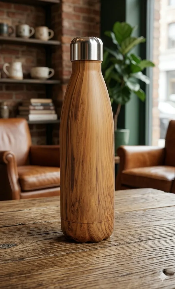 Dizionario_Stainless_Steel_Water_Bottle_Flask_With_Double_Wall_In_Wooden_Look_-_26X6.5_X_26_Cm.