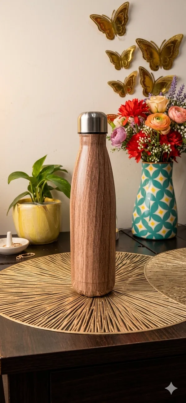 Dizionario_Stainless_Steel_Water_Bottle_Flask_With_Double_Wall_In_Wooden_Look_-_26X6.5_X_26_Cm.