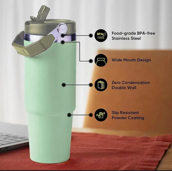 Homecloud_Travel_Mug_-_30_Oz_/_890_Ml_Double_Wall_Insulated_Tumbler_With_Straw_|_Premium_Steel_Coffee_Mug_For_Hot_And_Cold_Drinks_|_Leak-Proof_Design_(Terminal_Handle_Green)