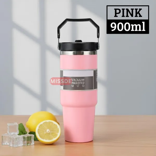 Stainless_Steel_Tumbler_With_Straw_And_Handle_|_Double_Wall_Insulated_Travel_Cup_|_Leak_Proof_Lid_|_Hot_And_Cold_Beverage_Mug_For_Home,_Office_And_Car_(Pink)