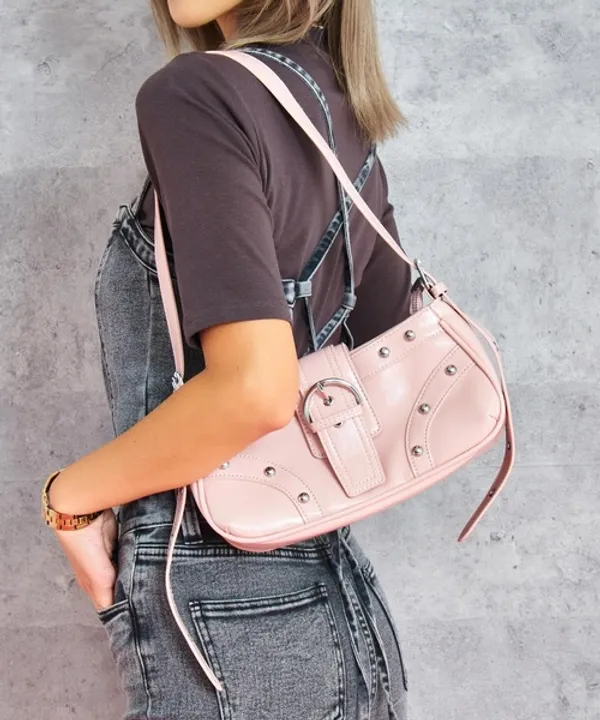 Women’s_Glossy_Faux_Leather_Baguette_Shoulder_Bag_|_Retro_Studded_Buckle_Sling_Bag_for_Girls_|_Trendy_Mini_Shoulder_Purse_for_Daily_Use,_Travel,_College_&_Parties