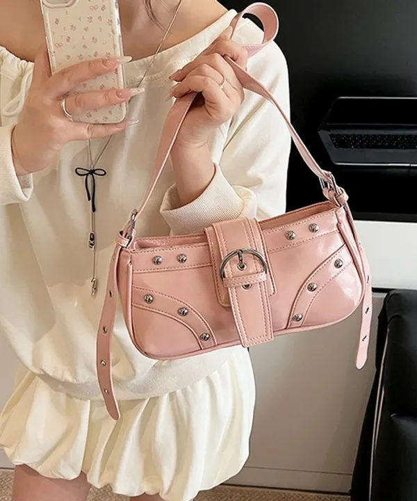 Women’s_Glossy_Faux_Leather_Baguette_Shoulder_Bag_|_Retro_Studded_Buckle_Sling_Bag_for_Girls_|_Trendy_Mini_Shoulder_Purse_for_Daily_Use,_Travel,_College_&_Parties