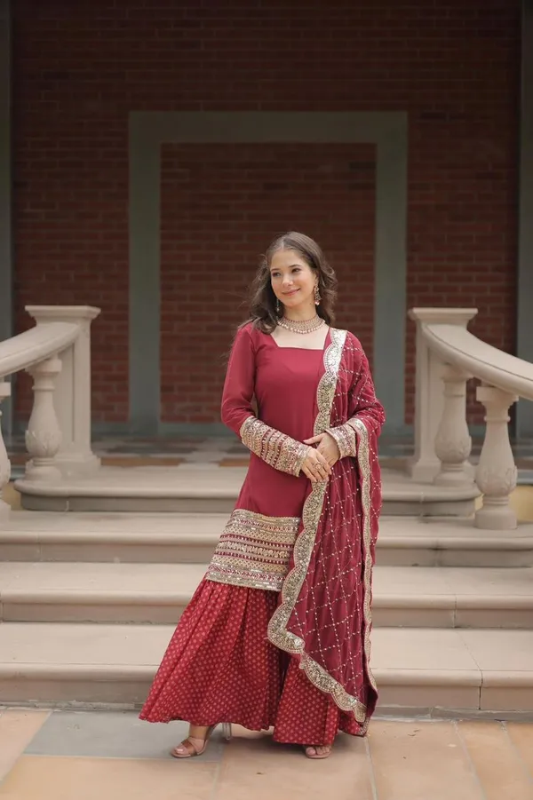Red_Muslin_Premium_And_Fancy_Design_Sharara_Suit_Set_For_Women