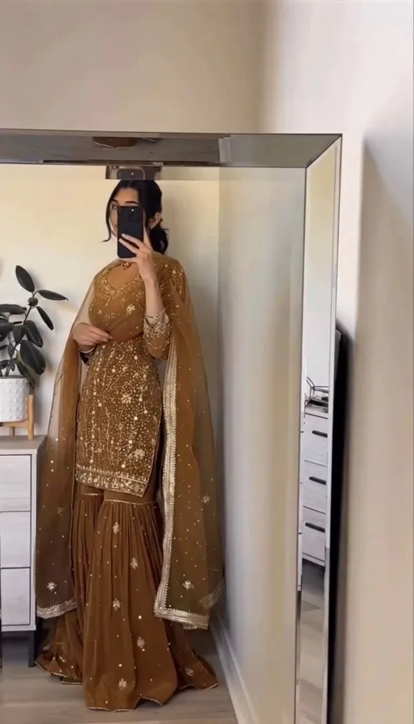 Brown_Georgette_Premium_And_Fancy_Design_Sharara_Suit_Set_For_Women