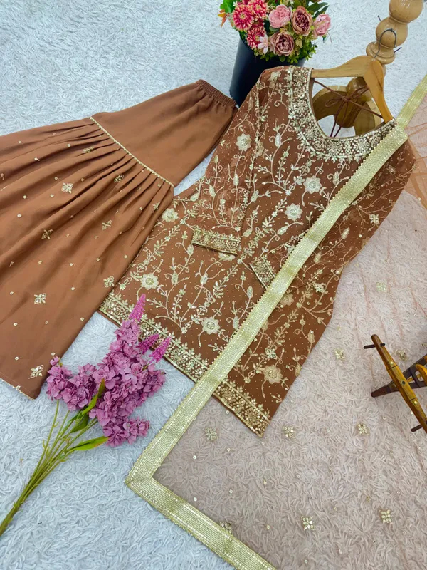 Brown_Georgette_Premium_And_Fancy_Design_Sharara_Suit_Set_For_Women