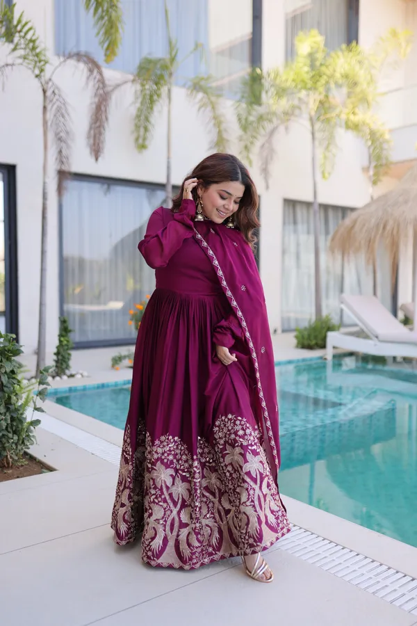 Maroon_Silk_Blend_Premium_And_Fancy_Design_Anarkali_Suit_Set_For_Women