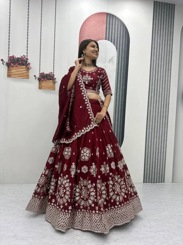Maroon_Heavy_pure_vichitra_silk_Lehenga_Choli_For_women