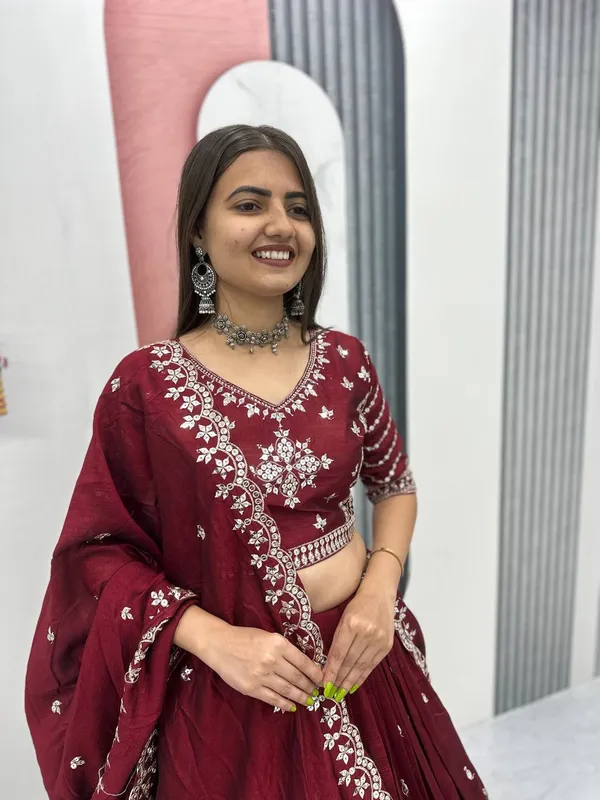 Maroon_Heavy_pure_vichitra_silk_Lehenga_Choli_For_women