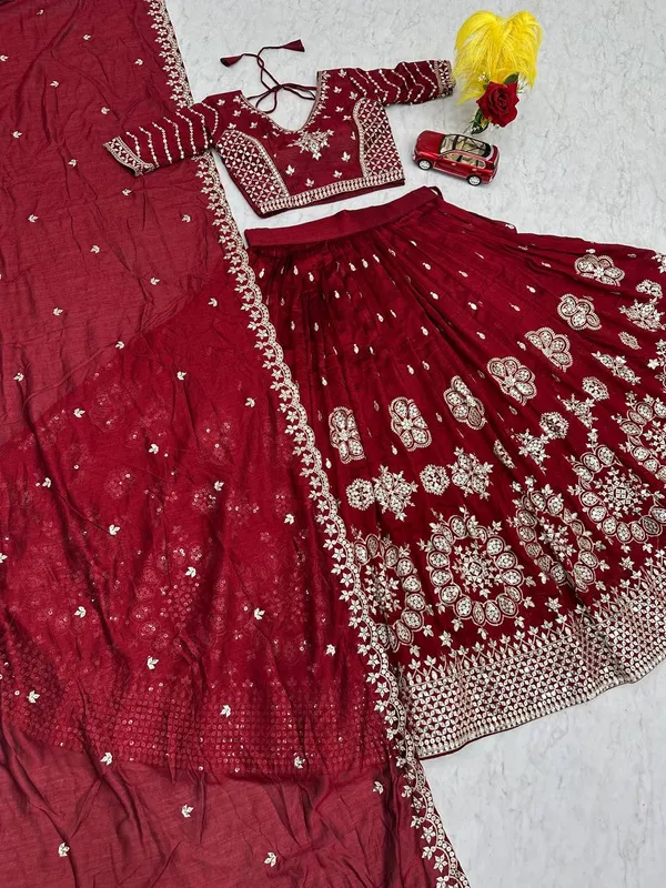 Maroon_Heavy_pure_vichitra_silk_Lehenga_Choli_For_women