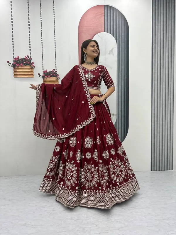 Maroon_Heavy_pure_vichitra_silk_Lehenga_Choli_For_women