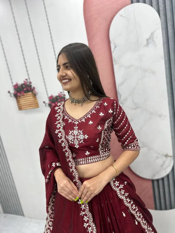 Maroon_Heavy_pure_vichitra_silk_Lehenga_Choli_For_women