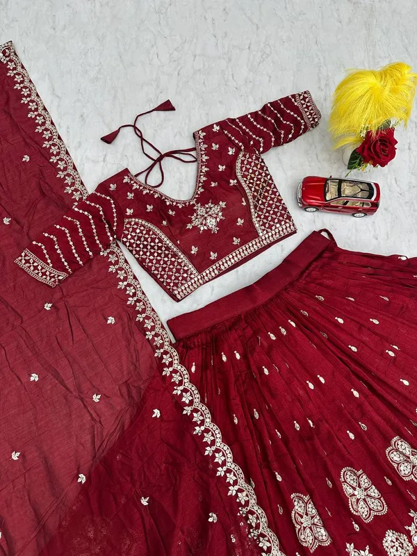 Maroon_Heavy_pure_vichitra_silk_Lehenga_Choli_For_women