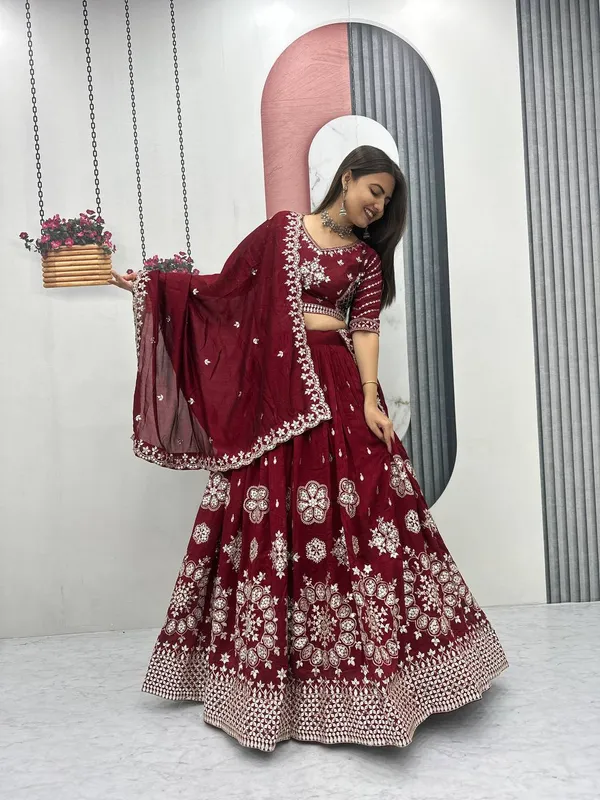 Maroon_Heavy_pure_vichitra_silk_Lehenga_Choli_For_women