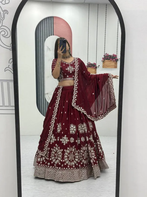 Maroon_Heavy_pure_vichitra_silk_Lehenga_Choli_For_women