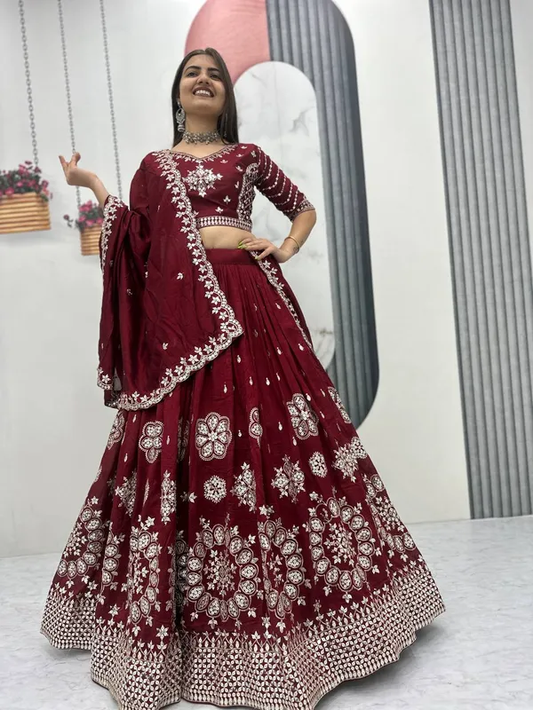 Maroon_Heavy_pure_vichitra_silk_Lehenga_Choli_For_women