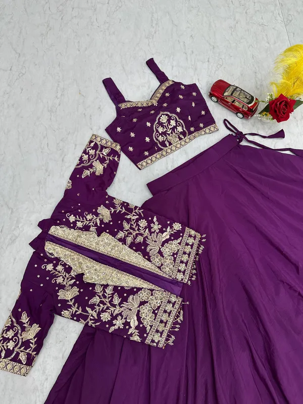 Purple_Chinon_Lehenga_Choli_For_women