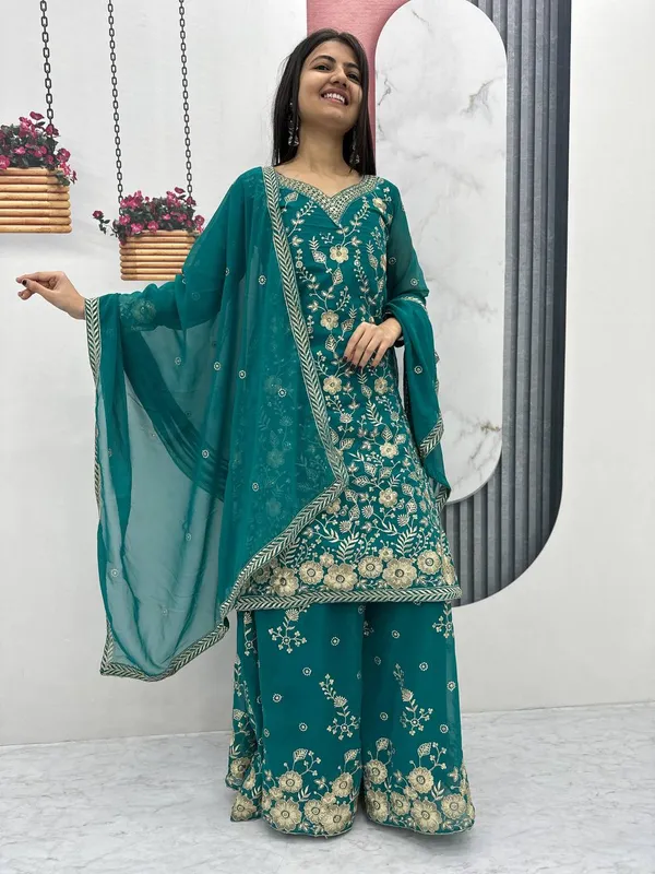 Green_Heavy_Fox_Georgette_Sharara__For_women