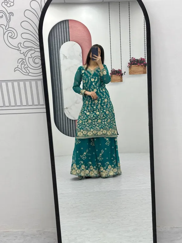 Green_Heavy_Fox_Georgette_Sharara__For_women