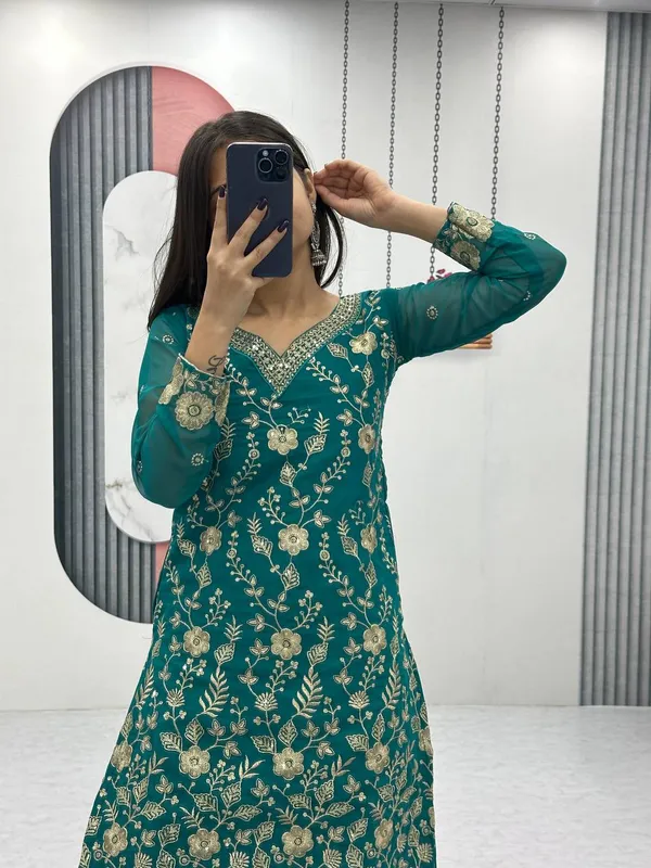 Green_Heavy_Fox_Georgette_Sharara__For_women
