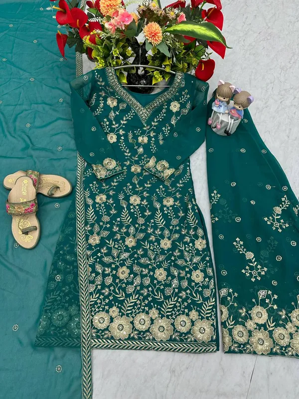 Green_Heavy_Fox_Georgette_Sharara__For_women