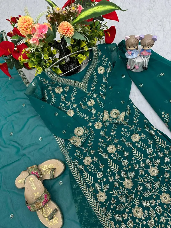 Green_Heavy_Fox_Georgette_Sharara__For_women