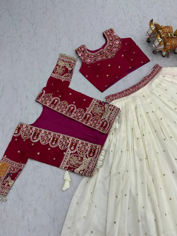 Red_And_White_Pure_Vichitra_Lehenga_Choli_For_women