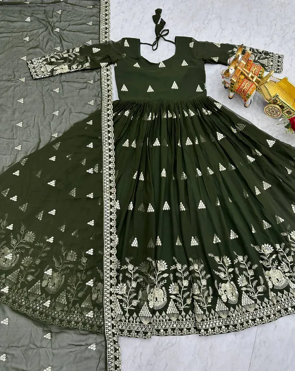 Green_Pure_Vichitra_Gowns_For_women