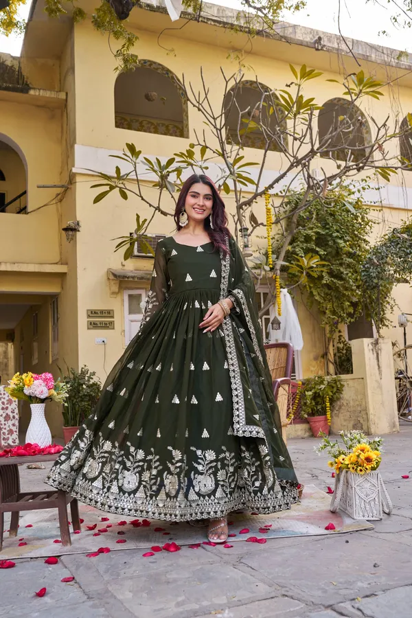 Green_Pure_Vichitra_Gowns_For_women
