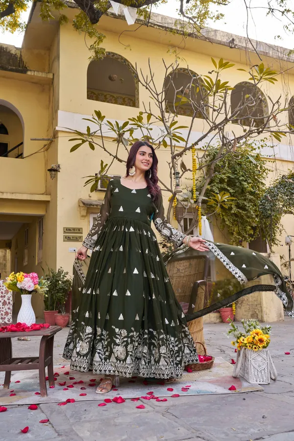 Green_Pure_Vichitra_Gowns_For_women