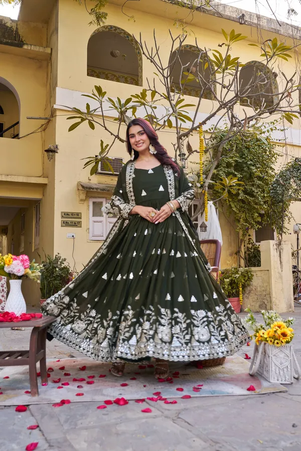 Green_Pure_Vichitra_Gowns_For_women