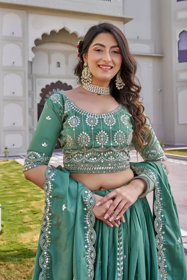 Green_pure_Crep_silk_Lehenga_Choli_For_women