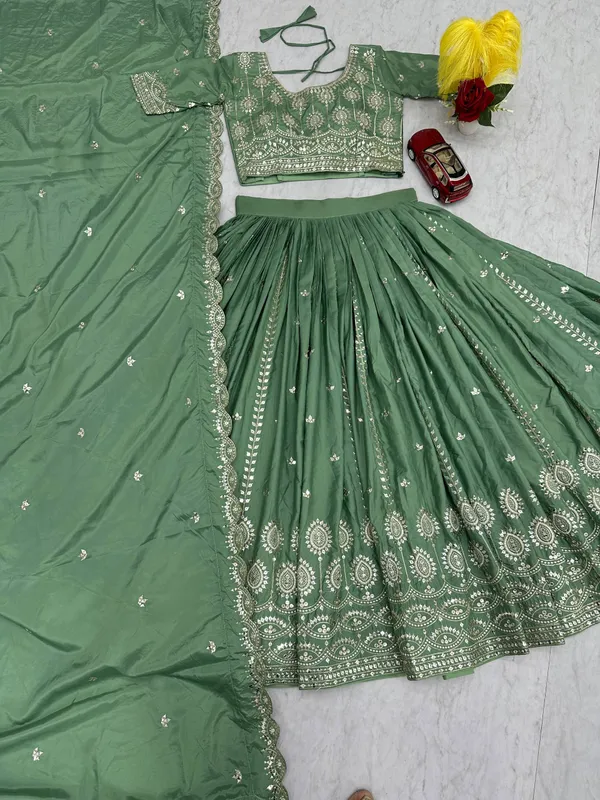 Green_pure_Crep_silk_Lehenga_Choli_For_women