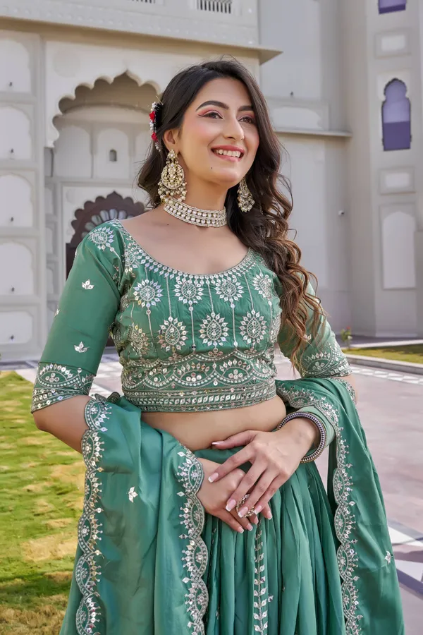 Green_pure_Crep_silk_Lehenga_Choli_For_women