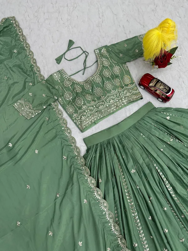 Green_pure_Crep_silk_Lehenga_Choli_For_women