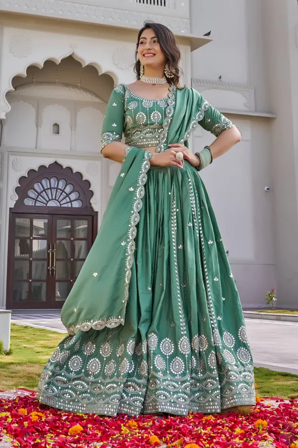 Green_pure_Crep_silk_Lehenga_Choli_For_women