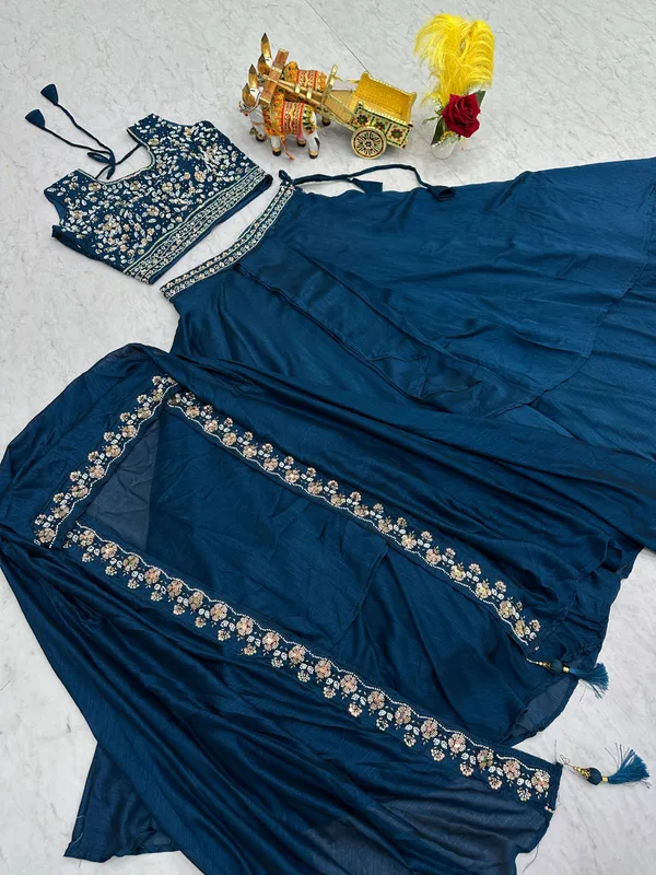 Blue_Pure_Vichitra_Lehenga_Choli_For_women